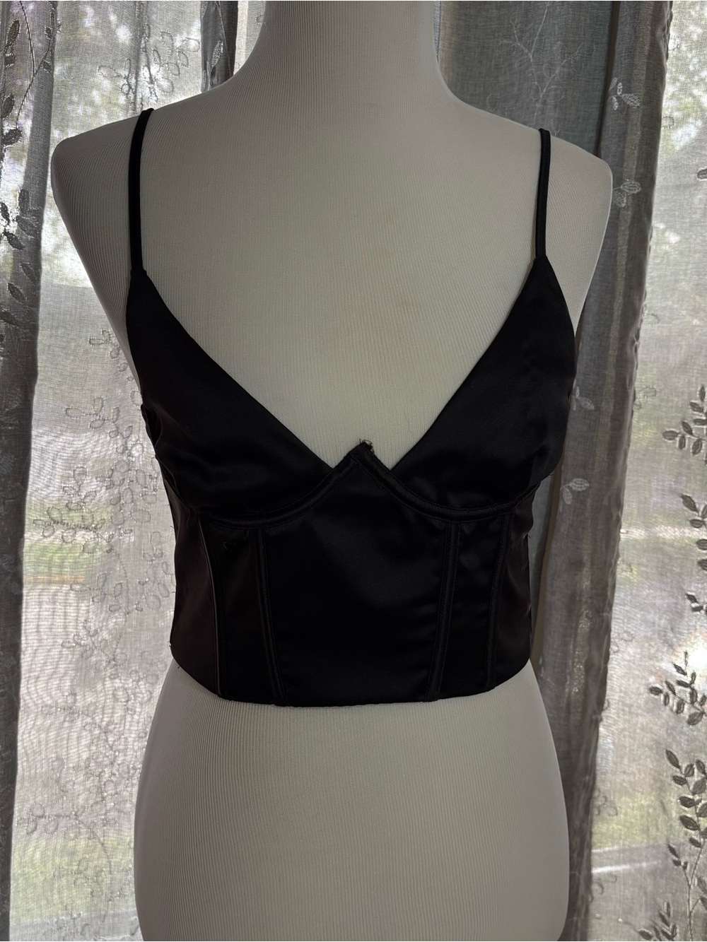 White Fox Boutique Black Satin Bustier Crop Top